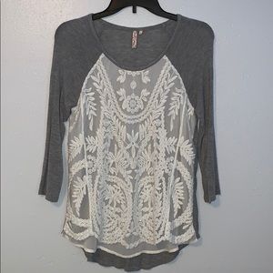 Lace and gray shirt